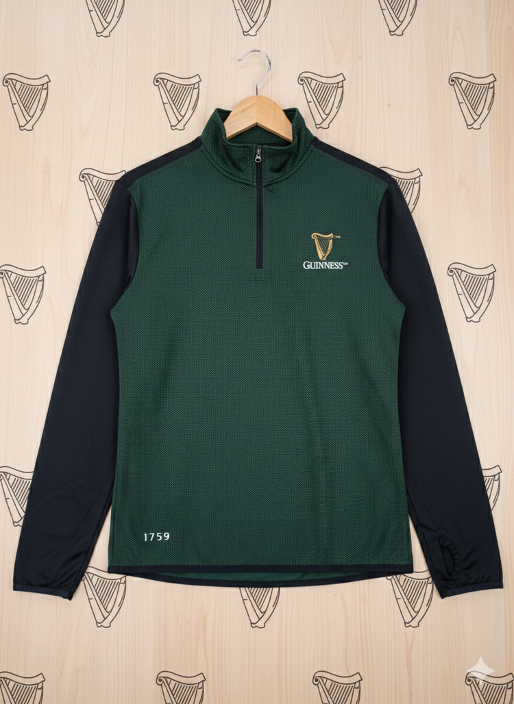 Black/Green Guinness 1/4 Zip Perf Top