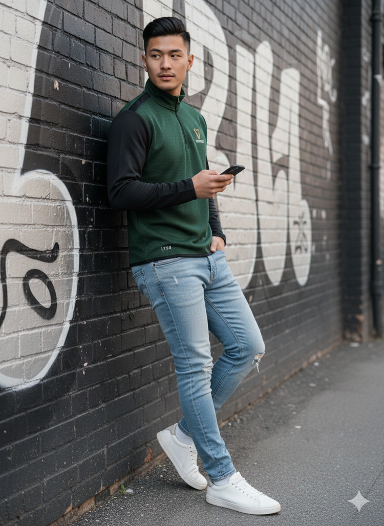 Black/Green Guinness 1/4 Zip Perf Top