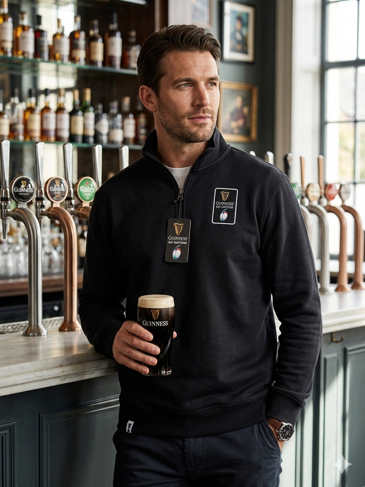 BLACK GUINNESS 6 NATIONS 1/4 ZIP SWEATSHIRT