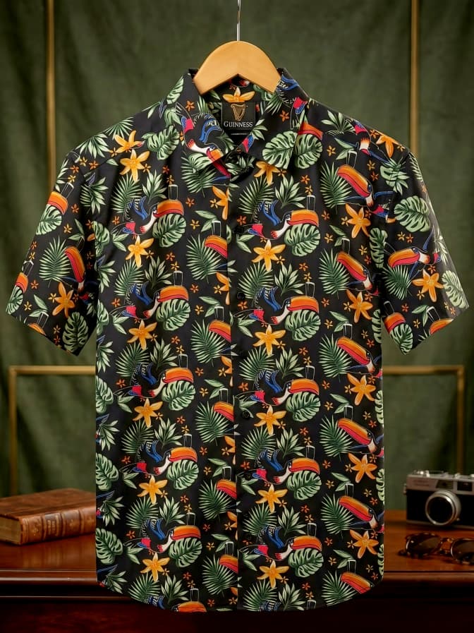 BLK TOUCAN HAWAIIAN PRINT MENS S/S SHIRT