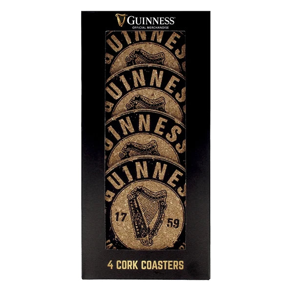 GUINNESS BOTTLETOP CORK COASTERS HARP 4 PK