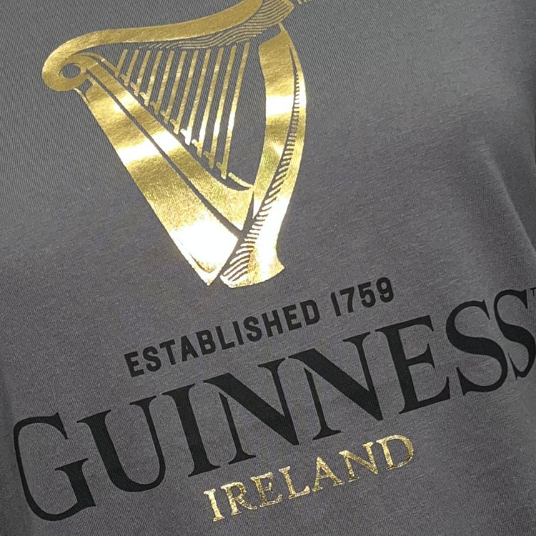 GUINNESS FOIL HARP ROLLED SLEEVE LADIES T-SHIRT (PEWTER)