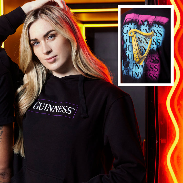 GUINNESS EMBLEM & HARP HOODIE (BLACK)