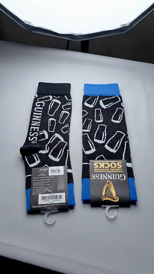 GUINNESS PINT BLUE RIM BLACK SOCKS