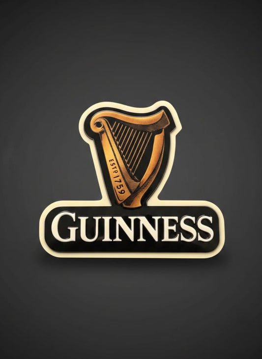 Guinness logo with harp on a dark background