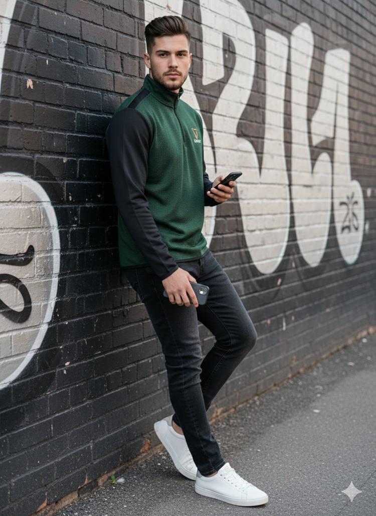 Black/Green Guinness 1/4 Zip Perf Top