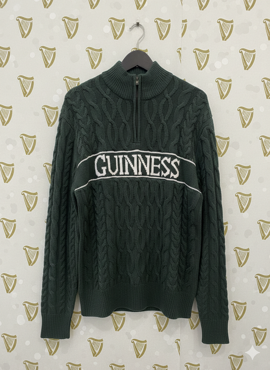 MOSS GREEN GUINNESS ARAN KNIT ZIP