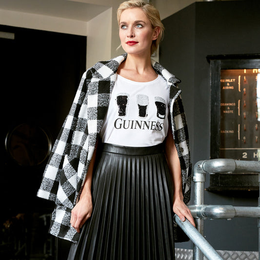 GUINNESS 2WAY SEQUIN PINT LADIES T-SHIRT (WHITE)